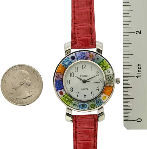 Vista 5 de Glass Of Venice Serena Murano Millefiori Reloj con Correa de Cuero - Rojo, Rojo