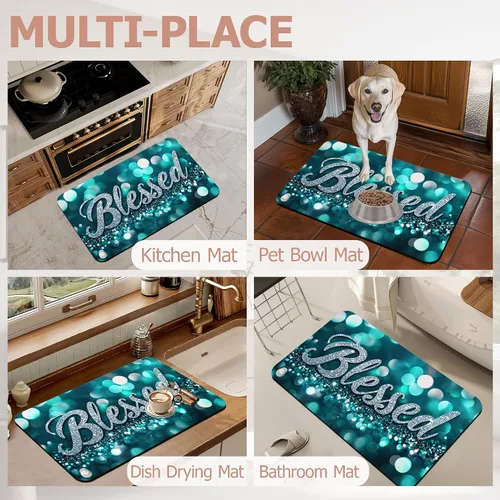 Vista 7 de Tapete de baño antideslizante, decoración de baño con purpurina bendita, tapete de baño plateado de diatomeas de secado rápido, absorbente, alfombra