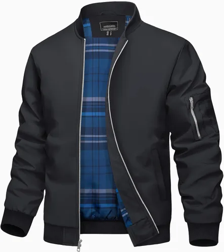 Vista 7 de TACVASEN Chaqueta bomber para hombre, con forro a cuadros, casual, cortavientos, elegante, ligera, para otoño, primavera, chaquetas resistentes al