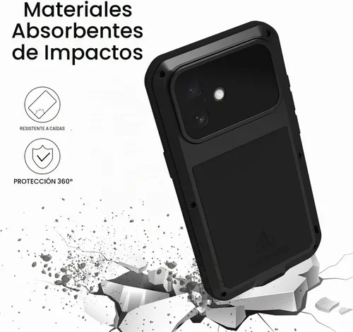 Vista 3 de LOVE MEI Funda militar resistente para iPhone 17, a prueba de golpes, de metal, resistente, con protector de pantalla de vidrio templado (negro)