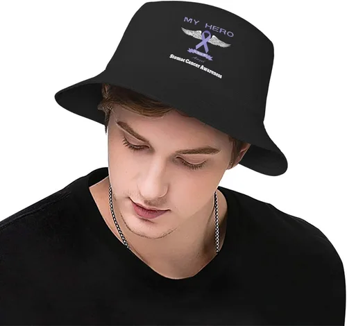 Vista 6 de My Hero is Now My Angel Stomac Cancer Awareness Bucket Hats Double-Woven for WomenMen Adult Fisherman's Hat Sun Cap Packable Outdoor Fisherman Hat