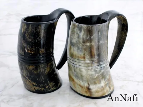 Vista 4 de AnNafi® Cuerno vikingo genuino, tazas de cuerno naturales hechas a mano para bebidas de cerveza, vino, aguamiel, colección Game Of Thrones, jarra