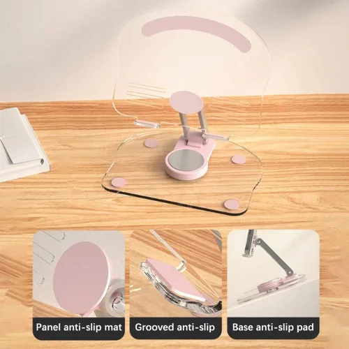 Vista 4 de XIHAMA Soporte acrílico para tableta con base giratoria de 360°, soporte plegable ajustable transparente para iPad de escritorio para iPad/Pro/Air
