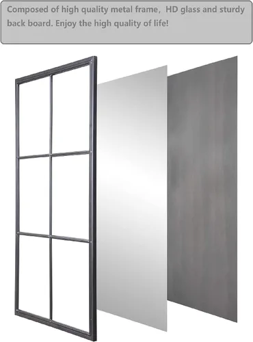Vista 2 de PARISLOFT Espejo rectangular de pared alto, espejo de ventana con marco de metal para sala de estar, tocador de baño o dormitorio, decoración