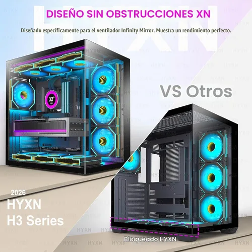 Vista 2 de H1 HYXN - Funda para PC, 7 ventiladores Infinity Mirror PWM ARGB preinstalados, carcasa de computadora ATX Mid Tower, funda de PC