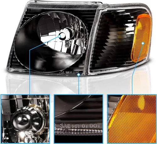 Vista 5 de AmeriLite Faros delanteros de repuesto para Ford Explorer Sport/Sport Trac Crystal Black 2001-2005 con lámpara de esquina, pares, lado del pasajero
