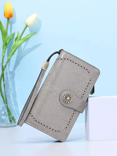 Vista 2 de Lavemi - Cartera de piel con bloqueo RFID para mujer, de gran capacidad, para llevarla a la muñeca