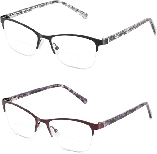 Vista 9 de Gafas de lectura bifocales pequeñas para mujer, con luz azul, lector de computadora, parte superior transparente, Cateye para mujer, gafas elegantes