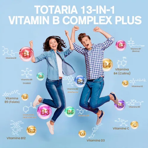 Vista 2 de Complejo de Vitamina B Plus 13 en 1 con Vitamina B1, B2, B3 (Niacina), B4, B5, B6, B7 (Biotina), B8 (Inositol), B9 (Ácido Fólico), B12, C, D3, K2