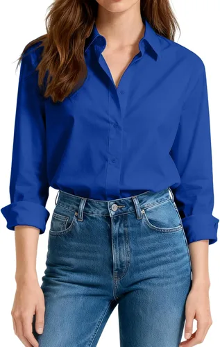 Vista 11 de Camisas de vestir ajustadas de algodón para mujer, blusas de manga larga para oficina, blusas con cuello