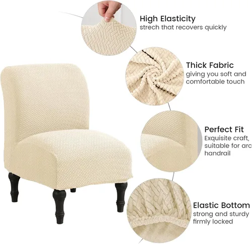 Vista 3 de MIFXIN - Funda elástica para silla sin brazos, funda protectora extraíble y lavable, para sala de estar, hogar, hotel (jacquard beige)