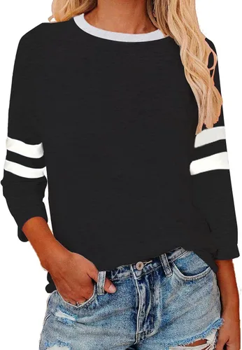 Vista 25 de Camisas de manga 3/4 para mujer, camisetas de verano con cuello redondo, camisetas básicas sueltas de mezcla de algodón para mujer