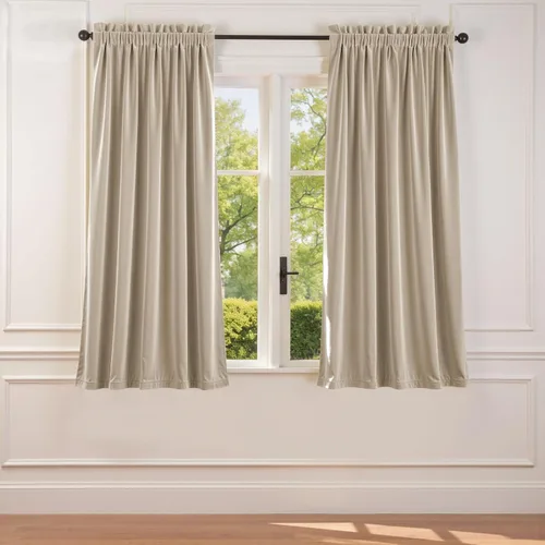 Vista 60 de Lazzzy Cortinas opacas de terciopelo beige de 84 pulgadas de largo con aislamiento térmico para oscurecer la habitación, cortinas forradas de lujo