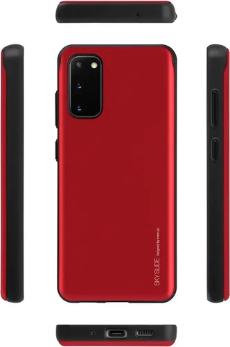 Vista 3 de GOOSPERY Sky Slide - Funda para Samsung Galaxy S20 (2020) de doble capa con tarjetero y cartera (rojo)