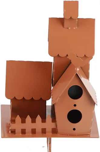 Vista 8 de JTLB Estacas de jardín para pajareras, casa de pájaros de metal con poste, arte de metal, casa de pájaros, casa de colibrí, casa de pájaros de metal
