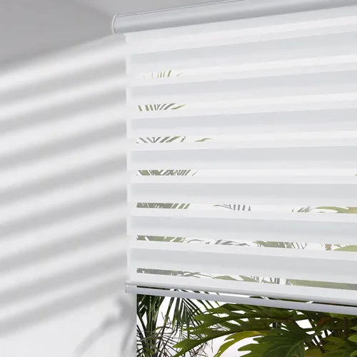 Vista 17 de MYshade - Persianas enrollables de cebra sin cordón con función de parada libre - Persianas traslúcidas de doble capa con filtración de luz y Blanco