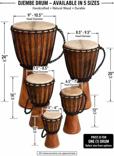 Vista 4 de Djembe Principiante Liso, 10" de alto, 5-6" cabeza