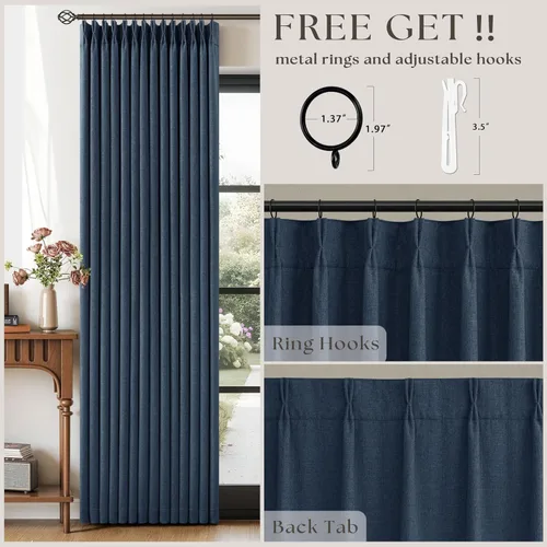 Vista 65 de Juego de 2 paneles de cortinas plisadas negras de 80 pulgadas para sala de estar, cortinas plisadas de lino con forro de 80 pulgadas de largo, 100%