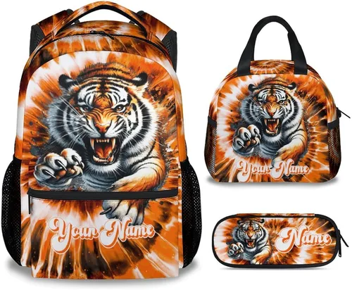Vista 10 de UNIKITTY Mochila para niños con nombre personalizado, juego de 3 piezas con bolsa de almuerzo y estuche para lápices, bolsa escolar de 17 pulgadas