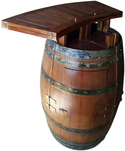 Vista 3 de MGP Barril de vino de madera de roble con barra plegable de madera de teca de 6 pies, 72 pulgadas de largo x 24 pulgadas de profundidad x 42