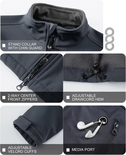 Vista 4 de 33,000ft Chaqueta ligera Softshell para hombre, con forro polar, rompevientos, impermeable, suave, para senderismo al aire libre
