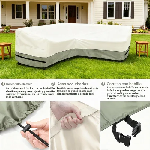 Vista 5 de okcool Funda modular para exteriores, fundas para muebles de patio en forma de V para muebles seccionales de 5 plazas, 85 pulgadas de largo x 33.5