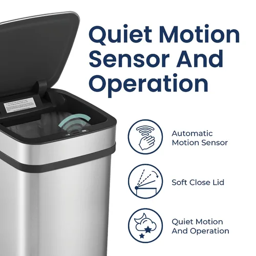 Vista 3 de Ninestars Bote de basura inteligente para cocina con neutralización de olores de 13 galones, basurero automático con sensor de movimiento y control
