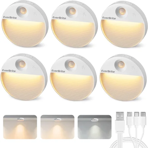 Vista 13 de EverBrite Luz Nocturna Recargable con Sensor de Movimiento LED Redonda, Luz Nocturna LED Activada por Movimiento con 3 Modos de Iluminación, Control
