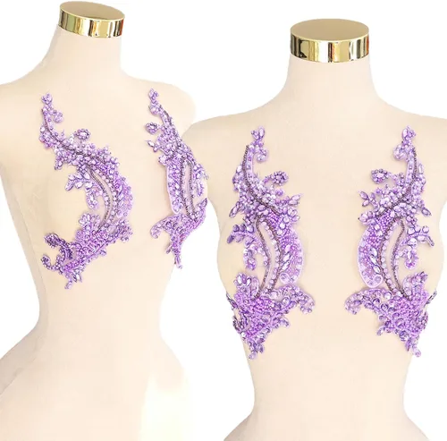 Vista 3 de Parches de cristal hechos a mano con cuentas de encaje de diamantes de imitación para accesorios de ropa de vestir (S1-champán)