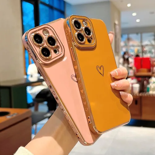 Vista 5 de Funda compatible con iPhone 14 Pro Max con forma de corazón para mujeres y niñas, diseño estético de lujo, elegante, delgada, suave, a prueba