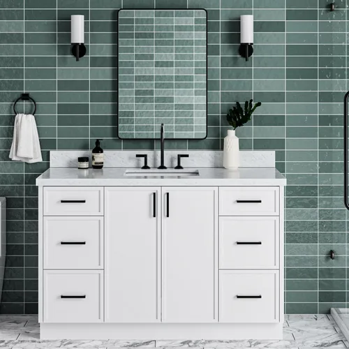 Vista 24 de ARIEL Hamlet - Mueble de baño de 54 pulgadas con fregadero, madera maciza, encimera de mármol italiano de Carrara de 1.5 pulgadas, fregadero
