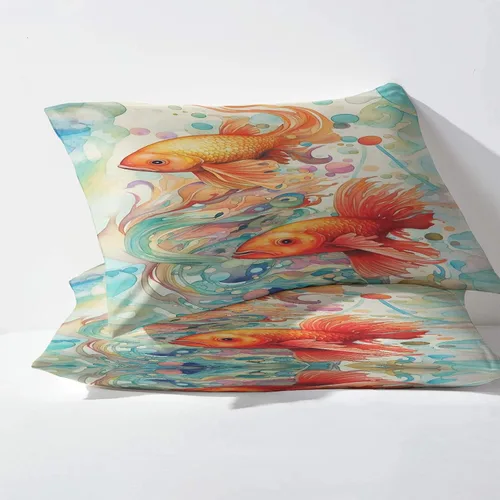 Vista 3 de Koi Fish Sábanas tamaño individual, sábanas de estilo japonés, sábanas y fundas de almohada estampadas de 3 piezas, sábana bajera ajustable