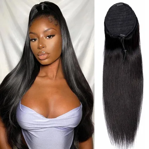Vista 11 de Cola de Caballo de Cabello Humano Corto Rizado Crespo Envolvente con Clips Extensiones de Cola de Caballo de Pasta Mágica 120g/juego Pieza