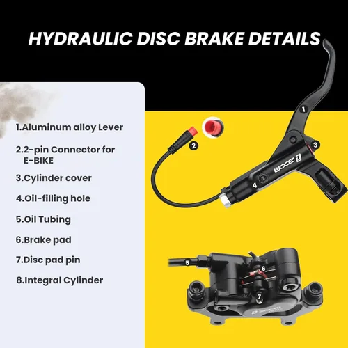 Vista 7 de Hycline Juego de frenos hidráulicos Ebike de 4 pistones: Zoom H876E 2-PIN Power-Off Kit de freno de disco de bicicleta eléctrica incluido rotores