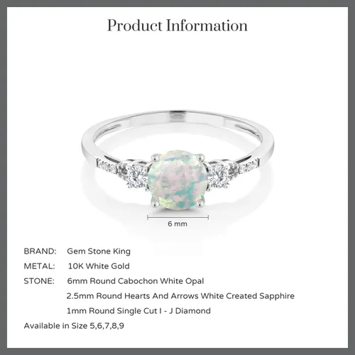 Vista 43 de Gem Stone King Anillo de compromiso de 3 piedras preciosas redondas de oro blanco de 10 quilates con piedra natal de 0.236 in con piedra natal