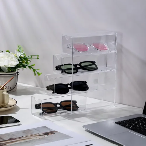 Vista 5 de Organizador de lentes de sol transparentes para mujer, cajones acrílicos apilables, organizador de almacenamiento de lentes de sol para baño
