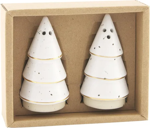 Vista 2 de Mud Pie Juego de Sal y Pimienta Árbol de Gres Oro, 3 1/4" x 4" diámetro