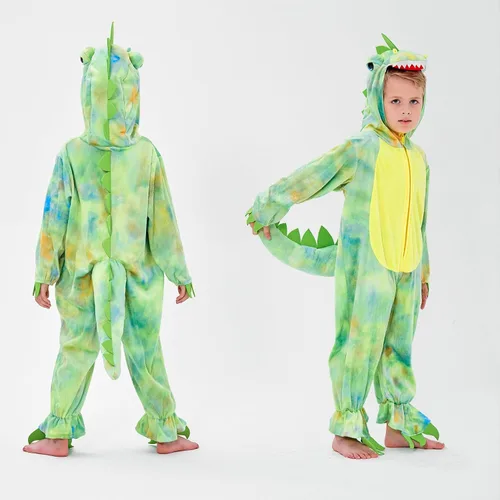 Vista 3 de DearSun Disfraz de dinosaurio T-Rex para niños, disfraz de dinosaurio con capucha (XL130, verde)