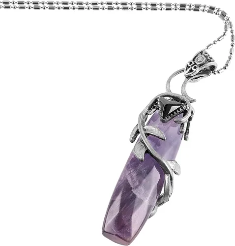 Vista 2 de TUMBEELLUWA Collar con colgante de cristal envuelto en hoja de cobre, colgante de piedra curativa con cadena para mujer