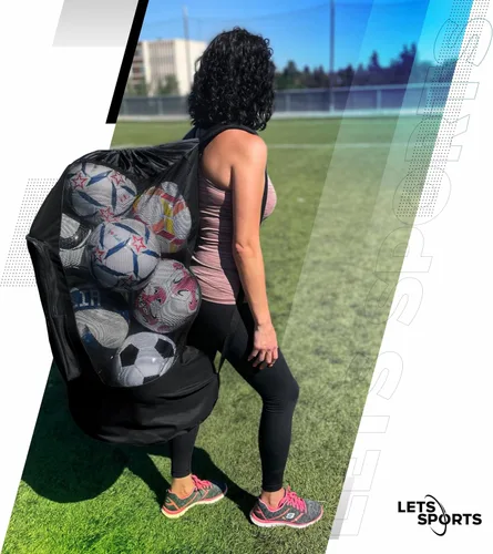 Vista 2 de Bolsa para Balones de Fútbol para Baloncesto, Voleibol y Fútbol Americano Bolsas Grandes de Malla con Cordón para Balones Bolsas para Balones