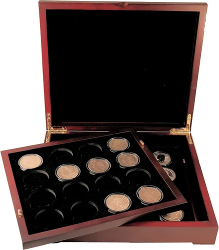 Vista 3 de Caja de exhibición de monedas de dos bandejas para cápsulas, certificadas, estilo losa o monedas de desafío, sin bandejas
