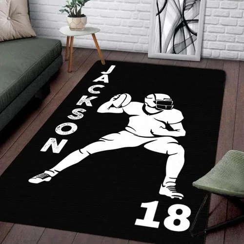 Vista 17 de Personalized Amazing Football Athlete Rug with Name Number, Football Welcome Mat 2x3 3x5 4x6 5x8, Sports Bathroom Rug for Living Room Bedroom
