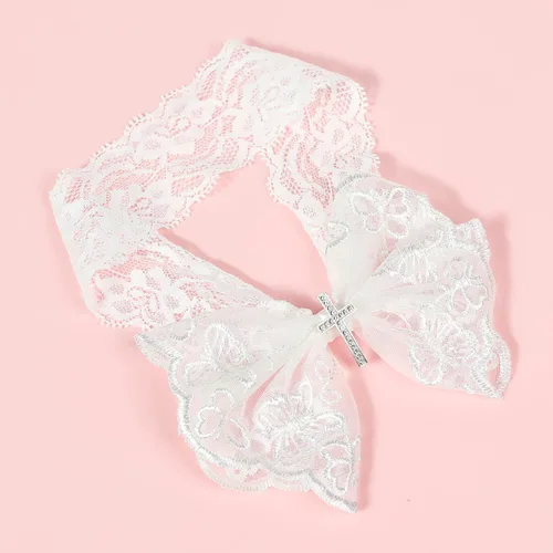Vista 6 de BBTDIN Diademas de bautizo para bautizo para bebés y niñas, con encaje de flores, lazo blanco BBG11 (B1-Bow con cruz)
