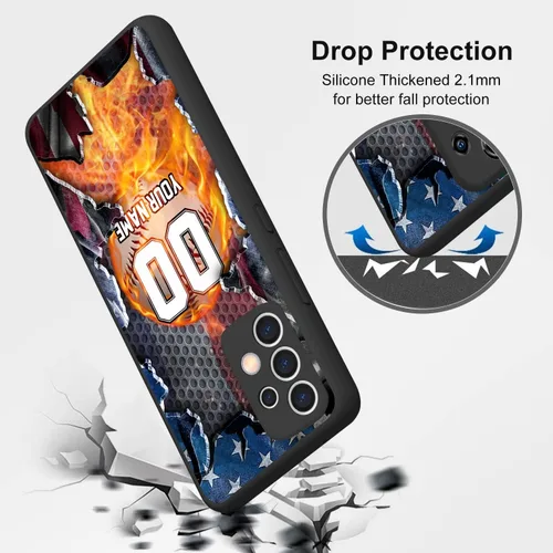 Vista 4 de Funda de goma personalizada con diseño de bandera de Estados Unidos con número de nombre para Samsung Galaxy América Fuego