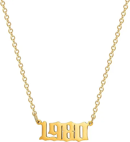 Vista 26 de Collar de acero inoxidable chapado en oro de 18 quilates, con número de cumpleaños, aniversario, joyería memorable para mujer