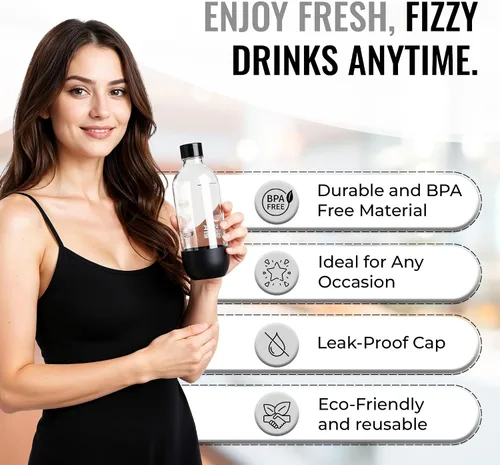 Vista 3 de Botellas de agua carbonatada de repuesto para SodaStream - 1 litro, sin BPA y a prueba de fugas
