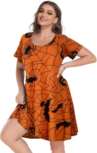Vista 5 de MONNURO Vestidos de verano para mujer, de manga corta, casual, para la playa, vestido suelto con vuelo, talla grande, con bolsillos