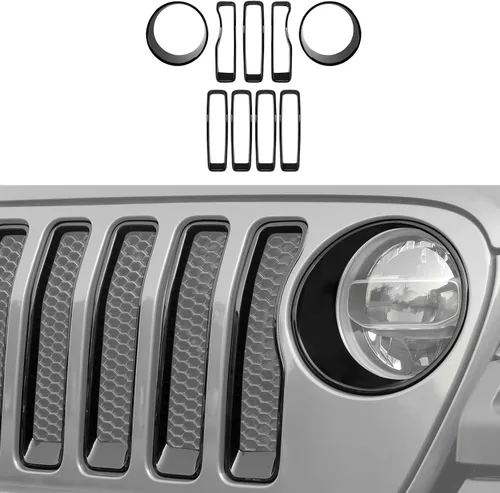 Vista 8 de CheroCar Insertos de malla frontal y biseles de faros delanteros de ojos enojados, ajuste para Jeep Wrangler JL JLU y Gladiator JT, accesorios Rojo
