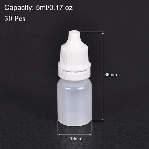 Vista 2 de 30 botellas de plástico con cuentagotas de 0.17 onzas líquidas, con tapa blanca, botellas vacías exprimibles de líquido para disolventes, aceites