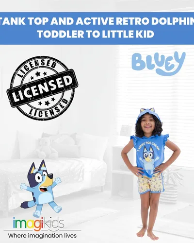 Vista 2 de Bluey Bingo Girls Cosplay Tank Top and Active Retro Dolphin French Terry Shorts Toddler to Little Kid